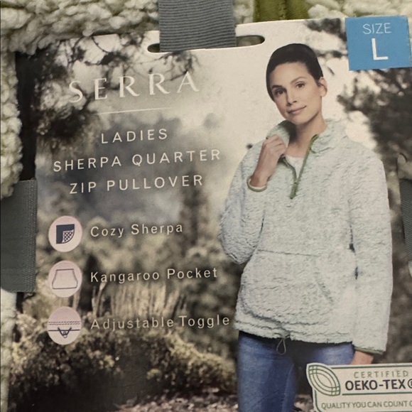 NWT Serra Ladies Sherpa Quarter Zip Pullover Green Cozy Fleece Size L - Picture 2 of 4